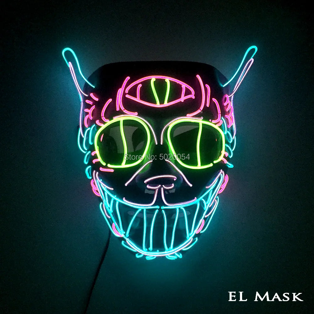 Halloween Decorative Horror Clown Illuminated EL Mask Cat King Cosplay Glowing Mask Dance DJ Led Mask