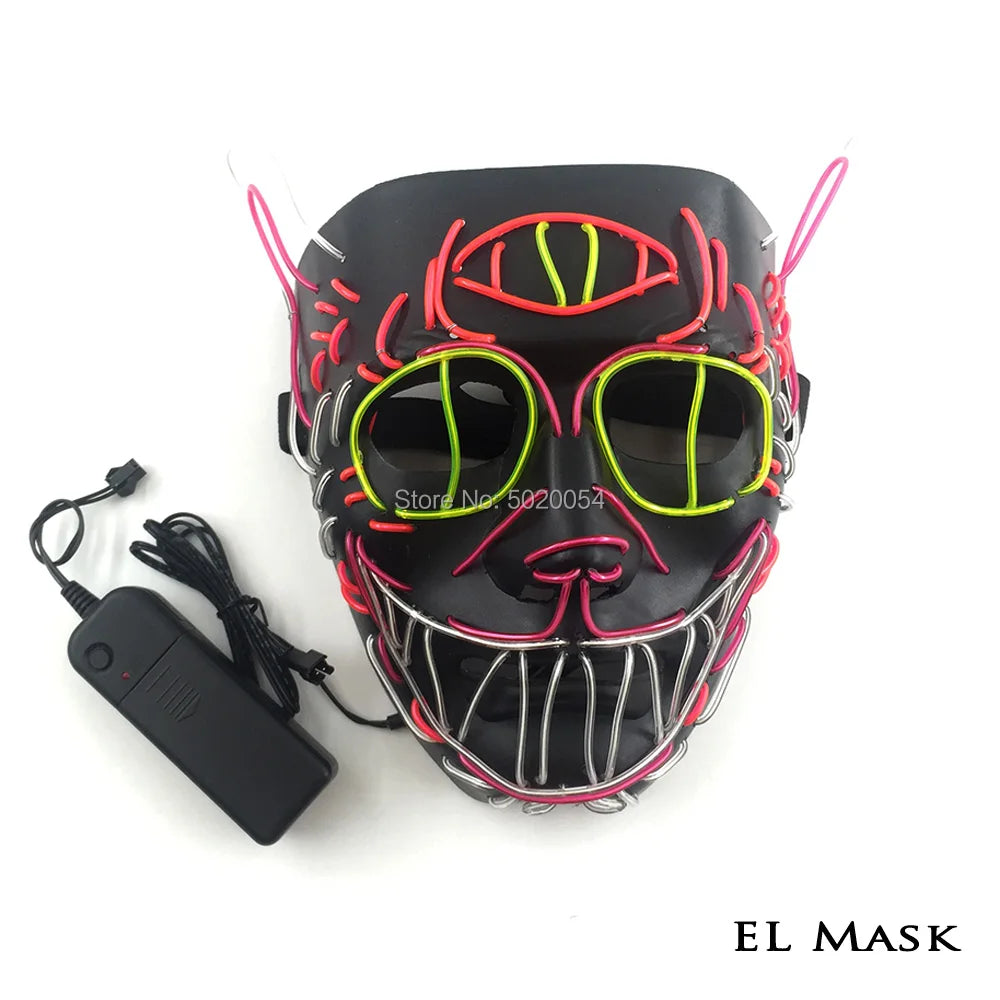 Halloween Decorative Horror Clown Illuminated EL Mask Cat King Cosplay Glowing Mask Dance DJ Led Mask